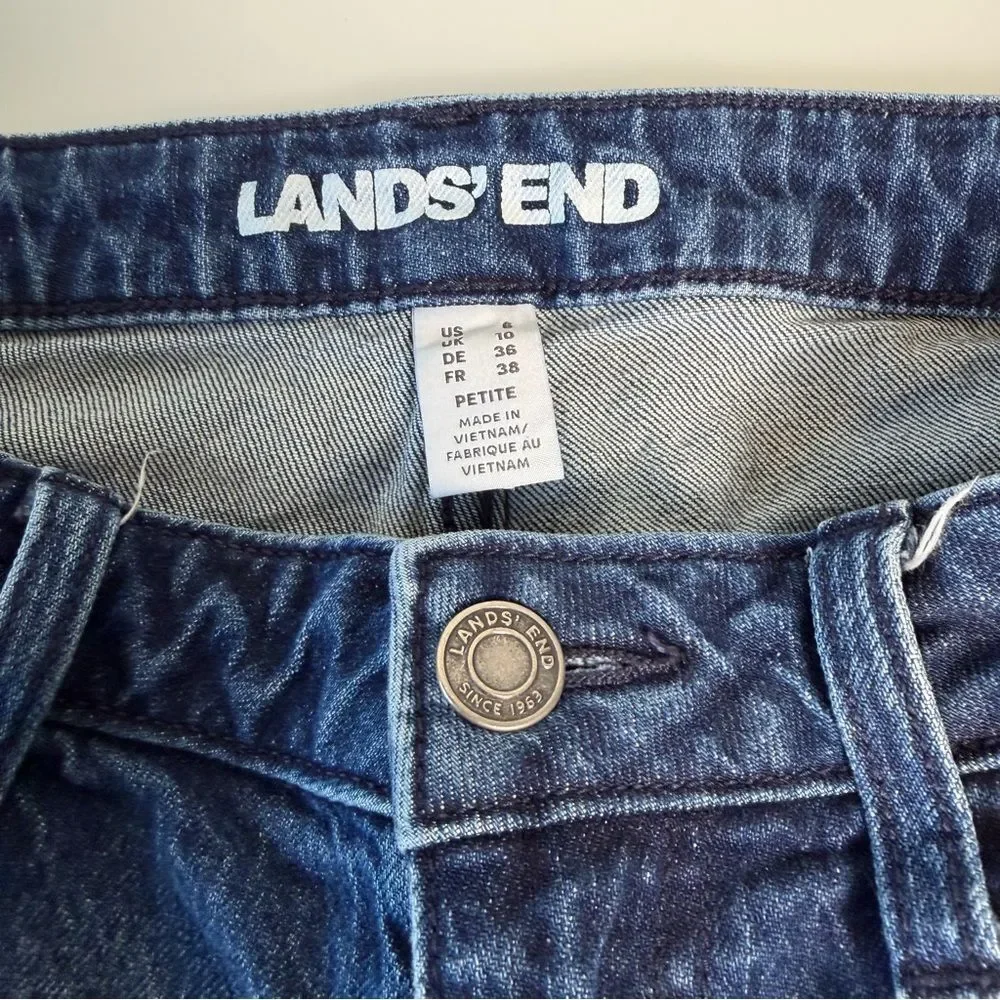 Lands End High-Rise Straight Leg Jeans Dark Indigo 6 Petite Classic